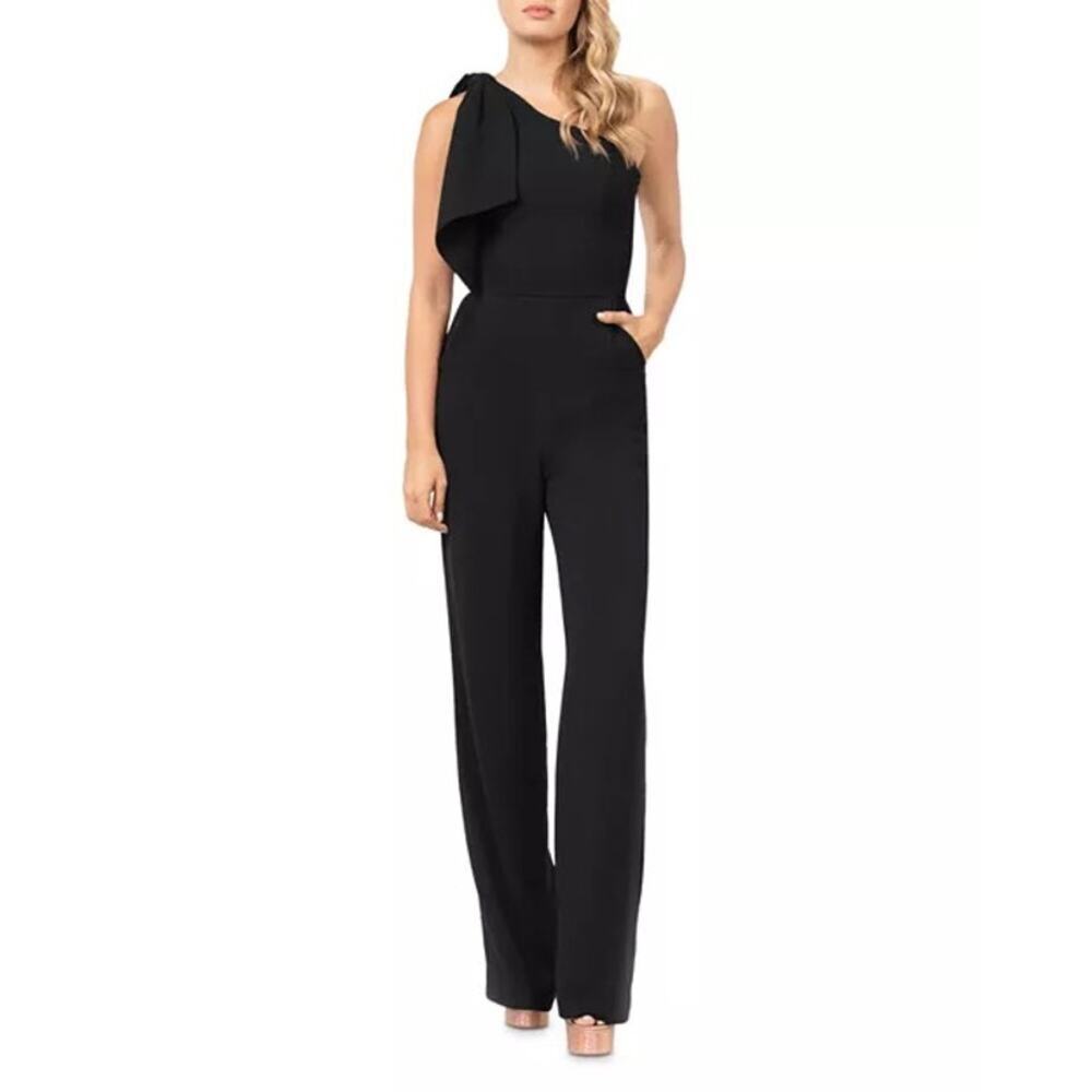Dress the Population Tiffany One Shoulder Jumpsuit Large L Black NWT